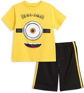 Despicable Me Minions Graphic T-Shirt and Shorts Outfit Set Infant to Little Kid, Yellow-black, 18 Months