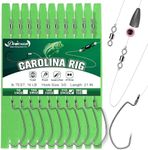 Dovesun 10PCS Ready Tied Carolina Rig Kit for Bass Fishing Free Rig Catfish Rig Fishing Rigs Kit with Bass Hooks Swivel Fluorocarbon Fishing Line Fishing Weights 3/4 OZ