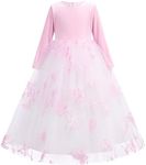 Flower Girl Velvet Floral Gradient Sequins Dress for Kids Wedding Bridesmaid Pageant Communion Formal Princess Puffy Gown, Butterfly-pink