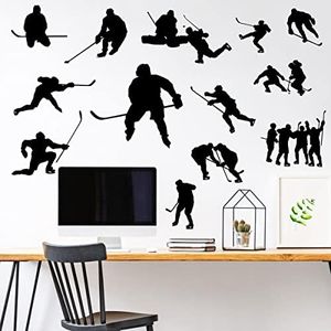 WOYINIS Removable Hockey Player Silhouette Wall Sticker Hockey Sport Wall Decal Peel & Stick Boys Teens Room Decor Classroom Game Room Playroom Wall Decoration