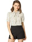 Allegra K Women's Retro Dots Blouses Bow Tie Peter Pan Collar Chiffon Blouse Cream White Medium