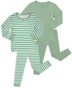 JunNeng Bamboo Viscose Pajamas for Toddler 4 Piece Baby Boys & Girls Snug Fit Long Sleeve Striped PJs Sleepwear,11-12 Years