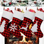 Dremisland 4 Pack Christmas Stockings-18 Inch Large Red Black Buffalo Plaid Christmas Stockings with Plush Faux Fur Cuff,Fireplace Hanging Stockings for Xmas Holiday Party Decor