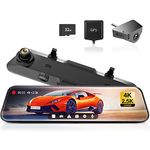 WOLFBOX G900 Rear View Mirror Camera:Mirror Dash Cam Front and Rear 4K+2.5K for Car with 12" Full Touch Screen, Waterproof Backup WDR Camera, Night Vision, G-Sensor,Parking Assist,Free 64GB Card & GPS