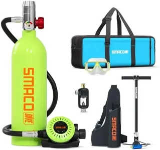SMACO Mini Scuba Tank with Hand Pump Scuba Diving Equipment Support 15-20 Mins Breathing Underwater(No More Than 30m) 1L Diving Oxygen Tank for Water Rescue/Diving Sightseeing/Backup Air Source, Green