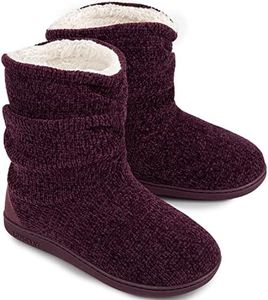 LongBay Women's Chenille Knit Bootie Slippers Cute Plush Fleece Memory Foam House Shoes (Large / 9-10 B(M), Purple)