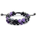 Triple Protection Bracelet for Women/Men, Healing Crystal Bracelets with Natural Amethyst Black Onyx and Obsidian Bring Luck Prosperity and Happiness