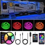 Vbakor RV Awning Lights Kit, 20FT RGB Dimmable Waterproof 12V Camper Awning Strip Lights with APP/Remote Control, Sound Music Sync, RV Exterior Lighting for Party Motorhome Travel Trailer