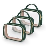 Wedama TSA Approved Toiletry Bag, 3 Pack Clear Makeup Bags with Handles, Quart Size Clear Toiletry Bags, PVC Cosmetic Bags for Women and Men, Carry on Airport Airlin (Dark Green, 3 Pack, Medium)