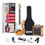 LyxPro Left Hand 39 Inch Electric Guitar and Starter Kit for Lefty Full Size Beginner’s Guitar, Amp, Six Strings, Two Picks, Shoulder Strap, Digital Clip On Tuner, Cable and Soft Case - Natural