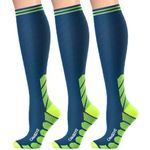 CAMBIVO 3 Pairs Compression Socks for Men & Women, Compression Stocking for Running, Flight, Pregnancy (CS60 Green, LXL)