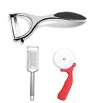 Panchhi Store Multipurpose Use Stainless Steel Peeler for Vegetables and Fruits Sharp Blades with Stainless Steel Slicer Grater for Cheese and Pizza Cutter