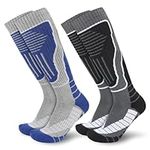 KOOOGEAR Merino Wool Ski Socks for Men's Size 9-12 Warm Winter Outdoor Hiking Sports skiing Socks 2 Pairs （Black + Blue）