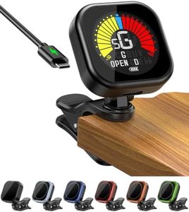 New Bee Guitar Tuner Clip-On Rechargeable with Color Screen 360° Rotatable Acoustic Chromatic Open Tuning for Guitar, Bass, Ukulele, Violin (Black, 1 Pack)