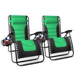 KEPLIN Set of 2 XXL Premium Heavy Duty Textoline Zero Gravity Chairs - Luxurious Garden Recliners, Adjustable Headrest, Cup & Phone Holder, Foldable & Easy to Clean Patio Sun Loungers (Dark Green)