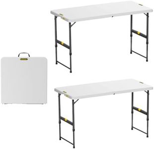 FanttikOutdoor 4ft Portable Folding Table, One-Handed Height Adjustment, 4 Heights, Gravity Lock, Carry Handle, Indoor Outdoor Heavy Duty Fold-in-Half Utility Table, Party, 2-Pack, White Zeta X4 Pro