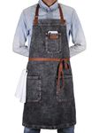 DingSay Trendy Denim Apron with Pockets, Mens Womens Professional Black Kitchen Bib Apron for Chef Cooking Grill BBQ, with Towel Loop and Adjustable Neck Straps