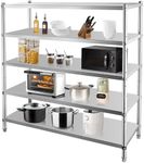 GarveeTech 1 Stainless Steel Shelves,Storage Shelf 4-Tier Heavy Duty Storage Rack Shelving Capacity Shelf Unit with Wheels Side Baffles for Kitchen Garage Office Restaurant Warehouse