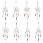 NBEADS 30 Pcs Alloy Dream Catcher Dreamcatcher Charms Pendants with Feathers Tassels Rose Quartz Beads for Jewellery Making