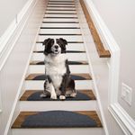 AlaTyche Stair Treads,13 PCS 8.3’’x26’’,Bullnose Carpet Stair Treads Non Slip,Stair Treads for Wooden Steps Indoor,Stair Covers Rugs,Stair Carpet for Dogs Kids(Black Grey)