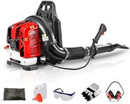 BU-KO 63CC Petrol Backpack Leaf Blower - Powerful 2 Stroke Air Cooled Engine - Lightweight With New and Improved Padded Support Straps While Using - Safety Gear