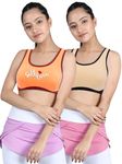 DChica Sports Bra for Girls, Cotton Non-Padded Full Coverage Beginners Non-Wired T-Shirt Gym Workout Bra with Regular Broad Strap, Training Bra for Teenager Kids (Pack of 2) Peach