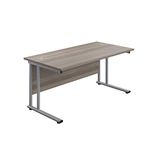 Office Hippo Heavy Duty Rectangular Cantilever Office Desk, Home Office Desk, Office Table, Integrated Cable Ports, PC Desk For Office or Home, 5 Yr Wty - Silver Frame/Grey Oak Top, 140cm x 80cm