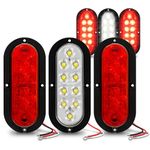 4 Red + 2 White 6 inch Oval LED Trailer Tail Light Kit [Surface-Mount] [DOT FMVSS 108 & SAE] [IP67 Waterproof] Stop Brake Turn Reverse Back Up Trailer Lights for RV Truck