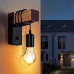 Industrial Wall Light, Dimmable Vintage Wooden Wall Lamp with Switch, Indoor Wall Lamp E27 Wall Lighting Fixtures for Hallway Cafe Bar Restaurant (Light Bulb Not Included)