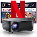 【Netflix official & Dolby Audio】Smart projector, 25000 lumen iSinbox WiFi6 Bluetooth portable projector, FHD 1080P projector with electric focus&4P keystone correction, 100%-50% zoom outdoor projector