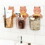 Xmart India Toothbrush Holders for Bathroom Waterproof Self Adhesive Wall Mount for All Types Tooth Brush, Toothpaste, Face-Cream, Lotion,Comb Teddy Bear Shaped with Water Drain Hole(3 Pcs)