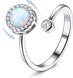 Kakonia 925 Sterling Silver Fidget Rings For Women Girl Open Adjustable Anxiety Rings Spinner Ring Moonstone Opal Rings Stackable Knuckle Promise Wedding Engagement Rings with Gift Boxed