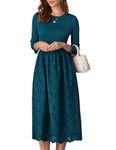 GRACE KARIN Women's Embroidered A-Line Dress Elegant Formal Wedding Guest Dresses Ladies Festival Dress 3/4 Sleeve Dark Teal S