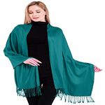 CJ Apparel Teal Green Jade Green Solid Colour Tassels Design Nepalese Shawl Seconds Scarf Wrap Stole Throw Head Wrap Pashmina Hand Made in Nepal NEW