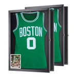 2 Pack Jersey Frame Display Case Large - UV Protected Acrylic Shadow Box for Baseball Basketball Football Soccer Hockey Shirts, Lockable Sports Memorabilia Holder, Black