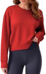 PINSPARK Oversized Crewneck Sweatshirts Women Long Sleeve Cropped Pullover Sweat Shirts Lightweight Workout Crop Top Fall Travel,Red Large