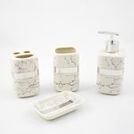 Bargain Shack Durable 4pcs Marble Bathroom Set, Vanity Countertop organizer, Contemporary Accessories set, Tooth Brush Holder, Soap Dispenser, Soap Dish & Tumbler. (Silver)