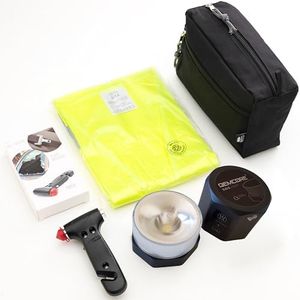 Kit Emergencia y Seguridad Coche, Homologado por DGT: Luz de Emergencia, Chaleco Reflectante, Linterna LED, Martillo Rompecristales, Cuchilla Cortacinturones, Neceser. Asistencia Carretera y Averías