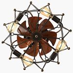 GUGEGUGE Caged Ceiling Fan with Light and Remote Control, includes 5 Bulbs, 6 Speeds, Reversible Blades Flush Mount Ceiling Fan with Lights - Black