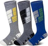 SeeyAN Kids Merino Wool Ski Socks Boys Girls Thermal Warm Boot Thick Winter 3 Pairs Cozy Socks For Skiing & Snowboarding (Grey/Blue/Dark Grey, 13-15 Years)