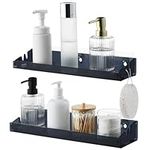 Navaris Black Acrylic Shower Shelves (Set of 2) - Stick On or Screw Mount Adhesive Shelves for Bathroom - No Drilling or Nails Thin Plastic Wall Shelf