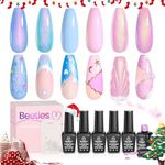 Beetles Pearl Gel Nail Polish Set 6 Colors, Blue Shimmer Gel Polish Pink Purple Mermaid, Nail Drawing Soak Off Uv Led Swirl Gel Polish Shell Thread Gift for Women