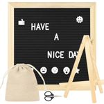 Felt Letter Board, 10*10 in Changeable Letter Board with 340 Letters/Numbers/Emojis/Symbols, Wood Frame DIY Message Sign Board with Stand, for Baby Announcements, Desktop Display Board Memo Home Deco