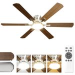 52 inch Modern Ceiling Fan with Light and Remote, Low Profile Flush Mount Farmhouse Ceiling Fan with Lights, Silver White Ceiling Fan with Light for Bedroom Living Room, 6 Blade, 6 Speeds