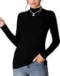 MANGDIUP Women's Mock Turtle Neck Long Sleeve Pullover Tops Slim Fit Basic Lightweight Soft T-Shirts (Black, Medium)