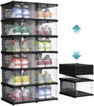 SONGMICS Foldable Shoe Boxes, Pack of 12 Stackable Shoe Storage Organizer, Set of 2 Integraed Shoe Cabinets, Portable, Fit up to US Size 13, 60s Assembly, Transparent and Ink Black ULSP206B01