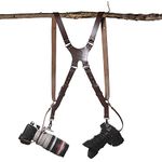 Xaperture Hover Genuine Leather Dual Camera Strap for SLR/DSLR and mirrorless Cameras - Adjustable, Universal, Sturdy and Durable (Without Logo, Light Brown)