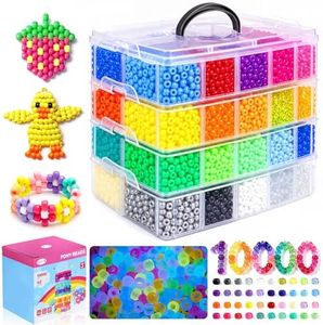 Redtwo 10000 Pcs Pony Beads for Bracelet Making Kit, 40 Colors Kandi Beads for Bracelets Jewelry Making, 6x9mm Hair Bead for Braids Key Chains DIY Crafts Gifts for Tween Girls