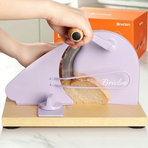 Brvclon Manual Bread Slicer Adjustable Thickness, Hand Crank Bread Slicer for Homemade Sourdough Bread with Scale Line & Suction Cup & Metal Guide,Quality Solid Wood Base