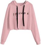 Idepet Women’s Casual Letters Print Crop Top Loose Pullover Friends Shirt Teen Girl TV Show Hoodie Sweatshirt(Pink,Medium)